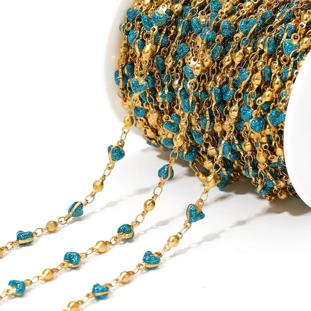 1Meter No Fade Stainless Steel Shiny Heart Beads Chains Enamel Chains for DIY Jewelry Making Necklaces Anklet Supplies Wholesale