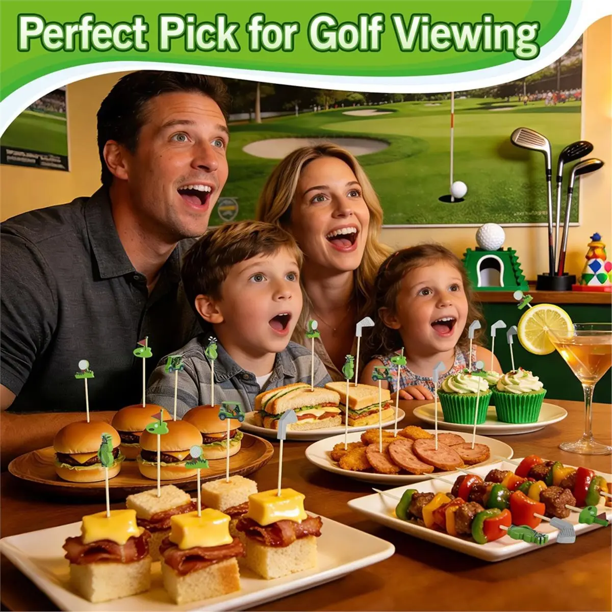 Home Tool 200Pcs Golf Cocktail Picks, 4.7 Inch Wooden Skewers for Appetizers, Golf Themed Party Supplies
