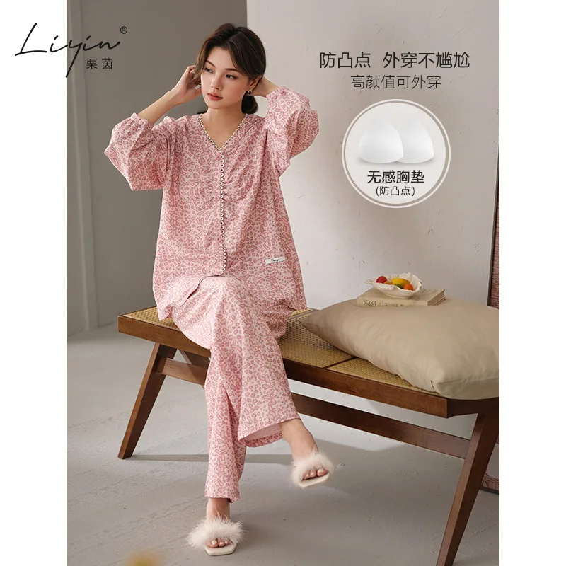 

Пижамный комплект Женский пижамный комплект Женские теплые зимние пижамы Модная домашняя одежда, пижамы с бюстгальтером из пенопласта Симпатичный и мягкий пижамный комплект