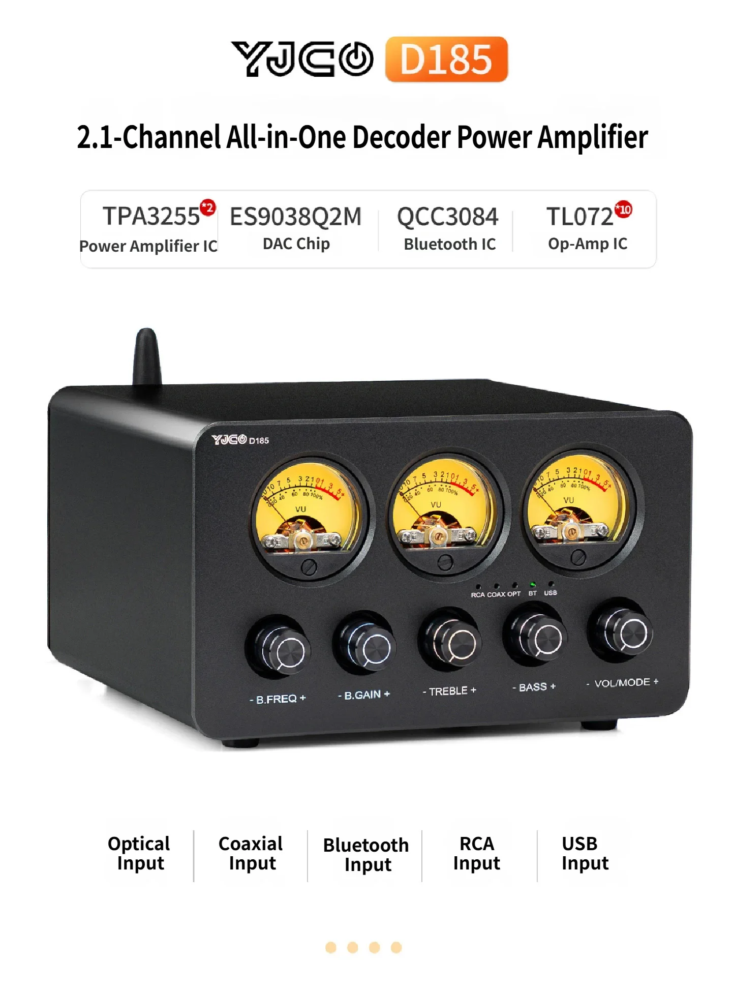 YJCO Dual TPA3255 Digitaler Leistungsverstärker 2.1-Kanal HiFi-Decoder-Verstärker Bluetooth 5.4 LDAC Audio-Empfänger 300W×2+600W Subwoofer – Detail 1