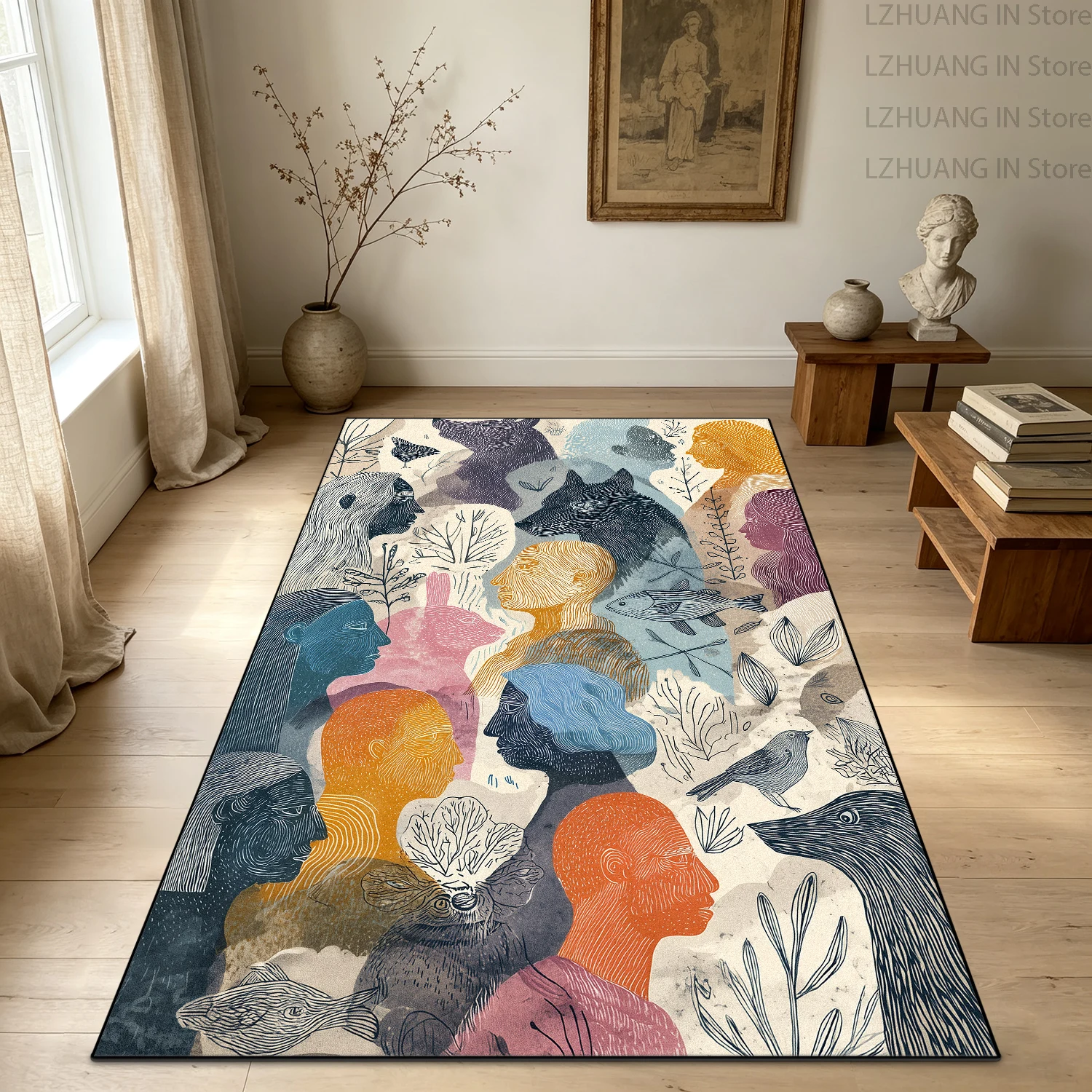 Ins Abstract Style Line Art Living Room Carpet Antiskid Soft Foldable Coffee Tables Mat Easy Cleaning Washable Cloakroom Rug
