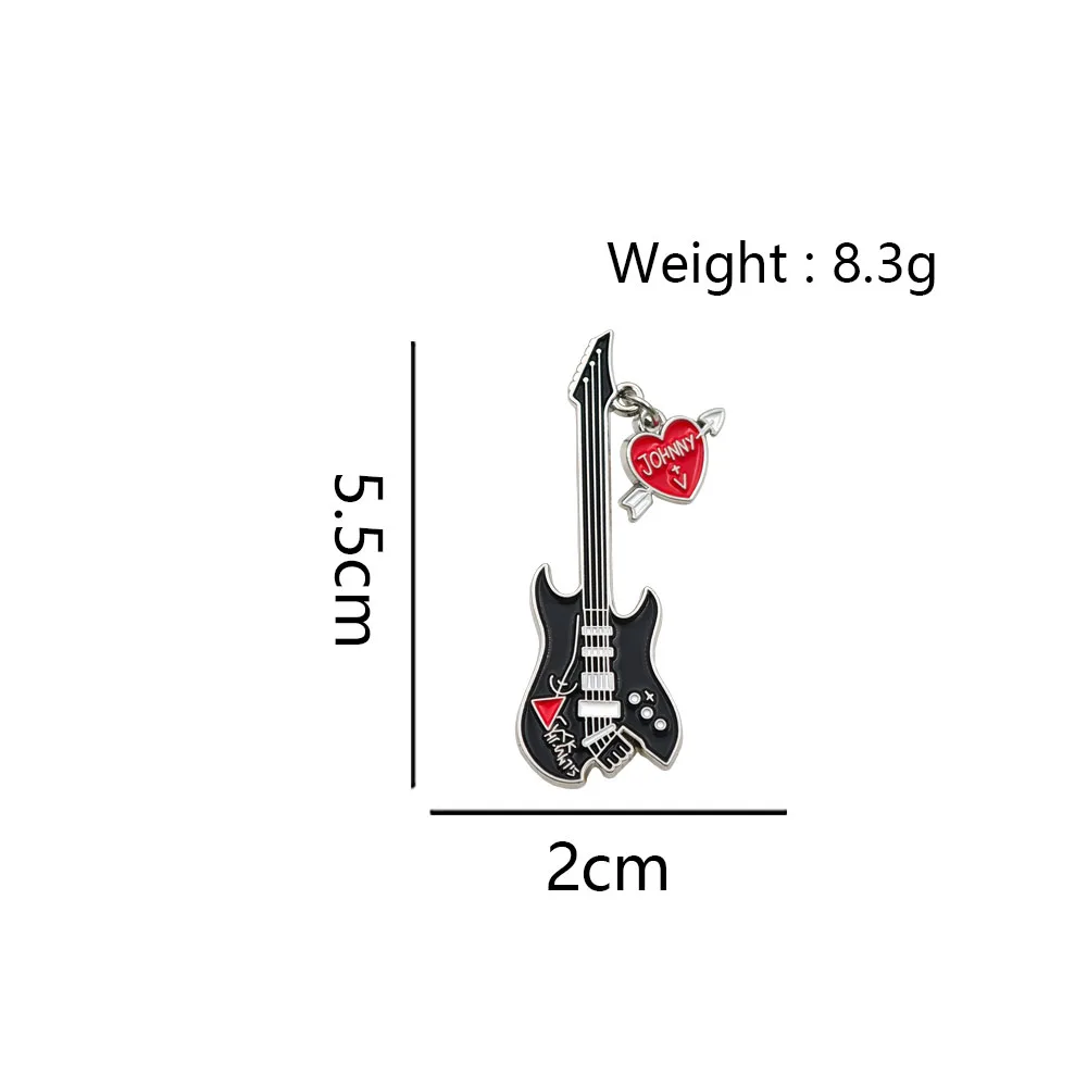 Johnny Rock Gitarren-Anstecknadel mit Emaille-Verzierung, Herz- und Pfeil-Design, Metall-Brosche, Punk-Musik-Fan-Sammlerstück, Revers- und Rucksack-Dekoration, Geschenk – Detail 3