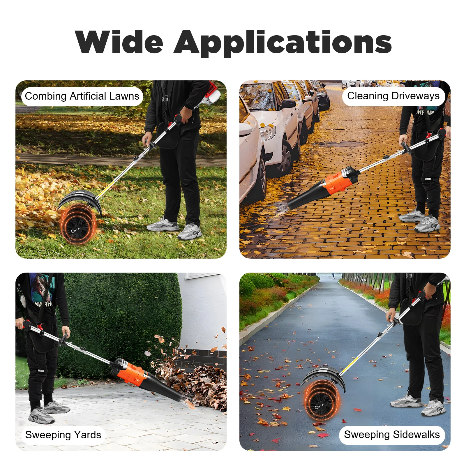 2.3HP 52CC Gas Power Sweeper Hand Held with Blower, Wide Sweeping Area for Artificial Turf Factory Shopping Malls Warehouse