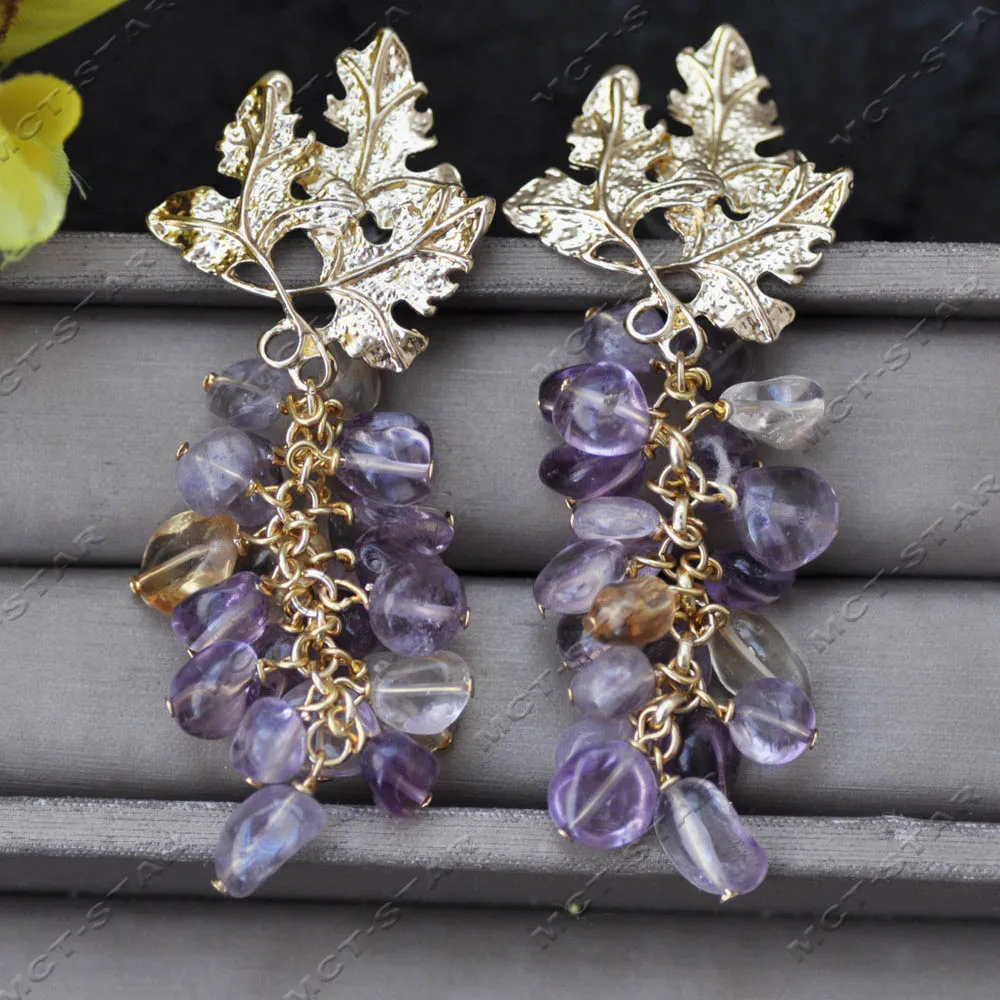 

Z13918 3" 8mm Purple Baroque Amethyst Crystal Dangle Grapes Earring Custom Jewelry