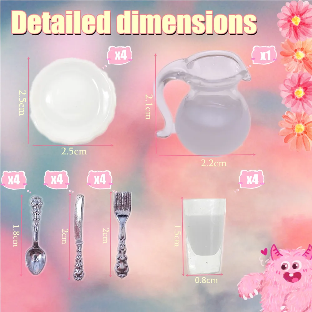 Adorable Mini Dollhouse Dining Set - Milk, Fork, Knife and Ceramic Plate Realistic Mini Milk, Tiny Cutlery, Small Ceramic Dish