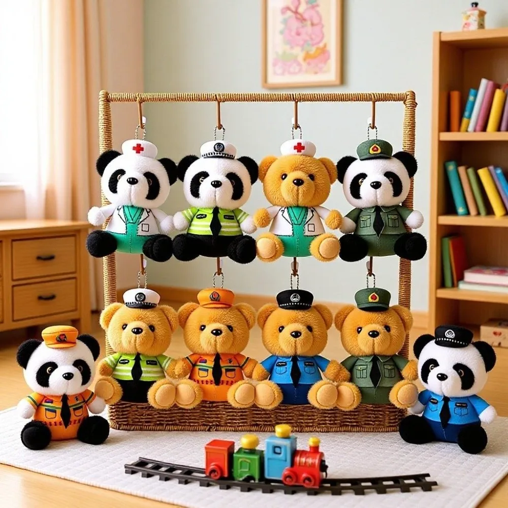 Chaveiro de Urso Policial de Trânsito em Estilo Cartoon, Patch Bordado, Pingente de Urso Uniformizado, Brinquedo de Pelúcia para Decoração de Mochila