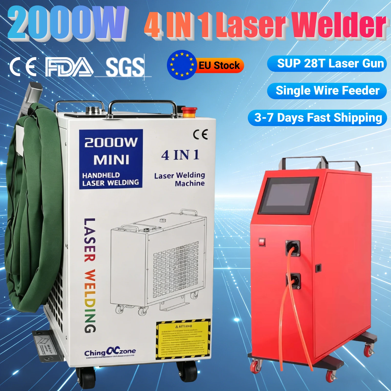 2000W BWT 4-in-1 Laser-Schweiß-, Schneid- und Reinigungsmaschine SUP 28T Handgeführter Faserlaser-Schweißer für alle Metalle, Rost- und Ölentfernung