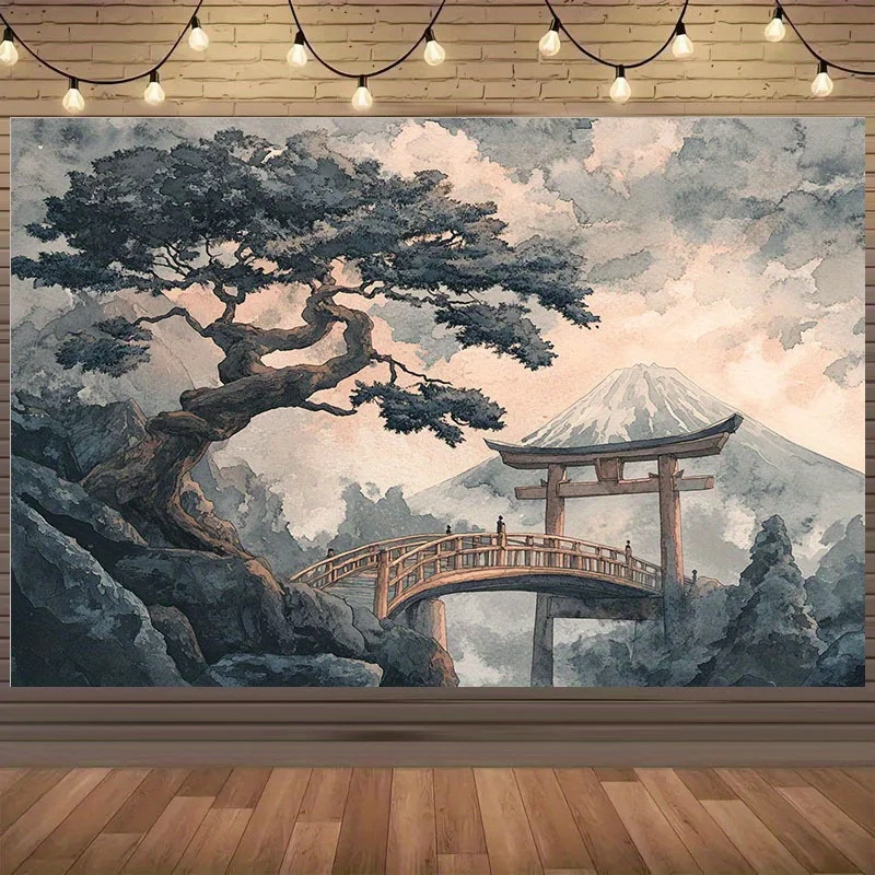 1 toile de fond 2D - Forêt de pin paisible et mont Fuji, mettant en valeur le charme unique de l'espace naturel et serein