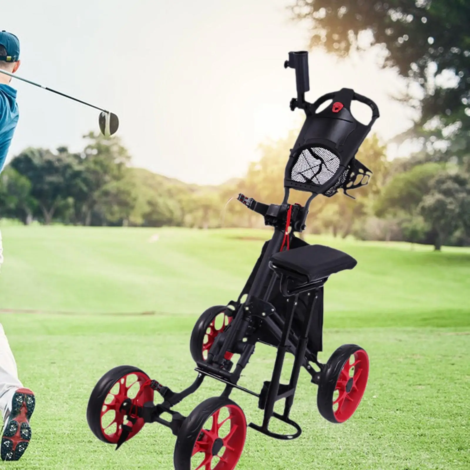 

Removable Seat Golf Push Pull Cart Easy Install Golfing Cart Sturdy Professional Aluminum Alloy Seat Accessory Only Portable