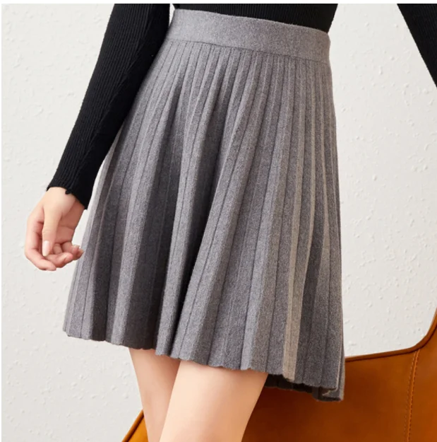 Short Warm Knitted Skirt Women 2022Autumn Winter Women\'s High Waist Mini A Line Skirt Female Elegant All-match Skirt