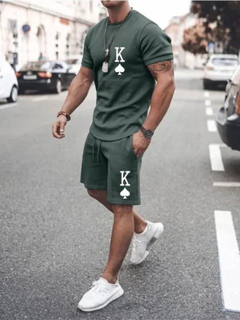 Men\'s 3ST T-shirt and Shorts Set \'Letter Printed Men\'s Casual Fashion Street Short Sleeve Shorts Sportswear