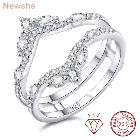 Newshe 925 Sterling Silver Moissanite/Zircons Wedding Ring Enhancers for Women Adjustable Crown Guard Band