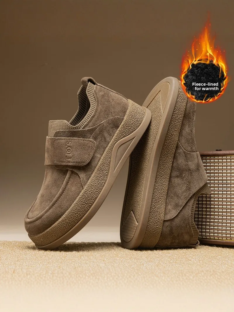 

Men's Winter Fleece Lined Thick Bottom Warm Driving Casual Loafers Shoes Easy to Wear Comfortable Cotton Shoes for Men