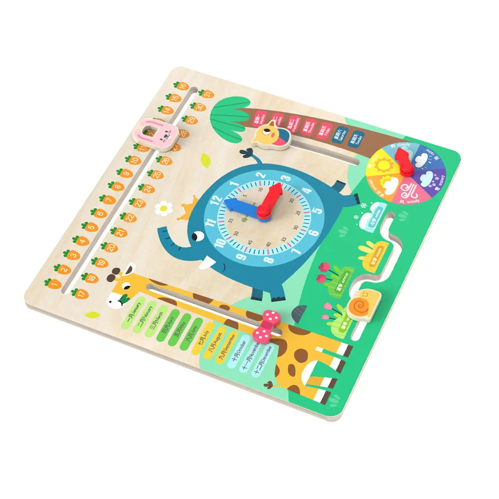 Montessori Wooden Calendar Time Learning Toy for Kids 2 3 4 5 Years Educational Weather Season Clock