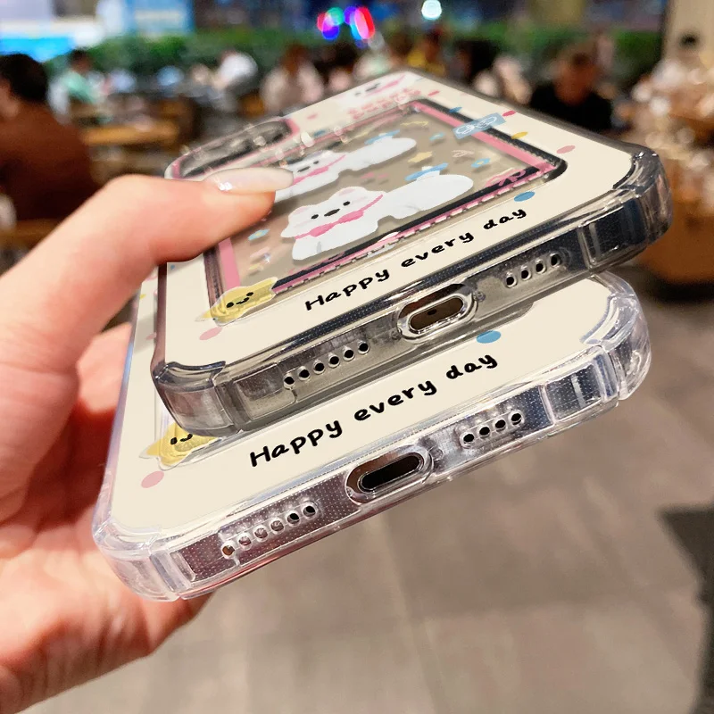 Transparent Card Slot Bag Holder Phone Case For iPhone 13 15 16 11 17 12 14 Pro Max XR XS X 7 8 Plus SE Cartoon Cute Dog Cover