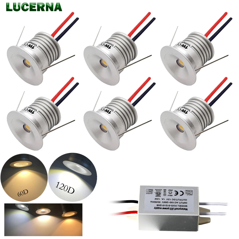 1W Mini reflektor sufitowy Led DC12V dekoracja Downlight 25mm wycięcie 60/120 kąt świecenia lampa wystawowa DIY światła