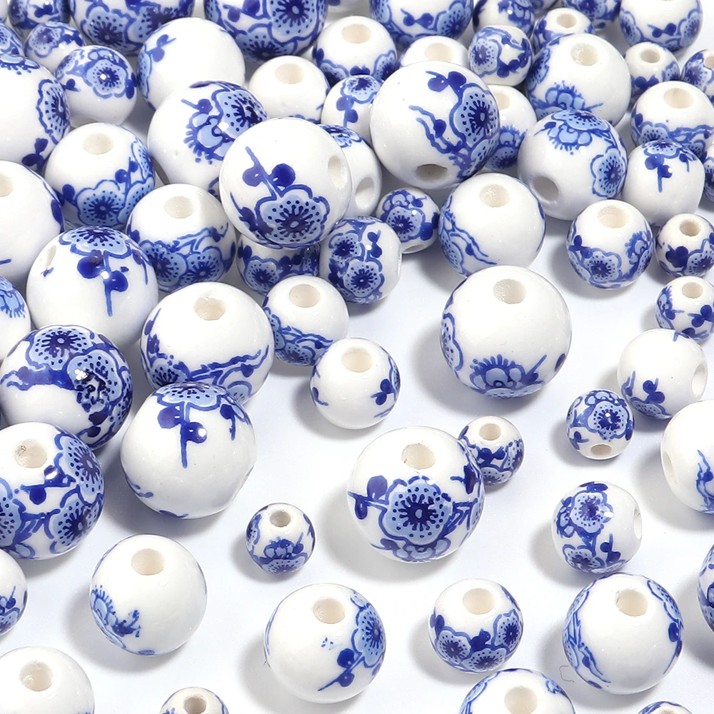 20-30 Stück 6 8 10 12mm Blau-Weiße Orchideen-Rundkeramikperlen für Schmuckherstellung Blumenmuster Jingdezhen Porzellanperlen DIY – Detail 17