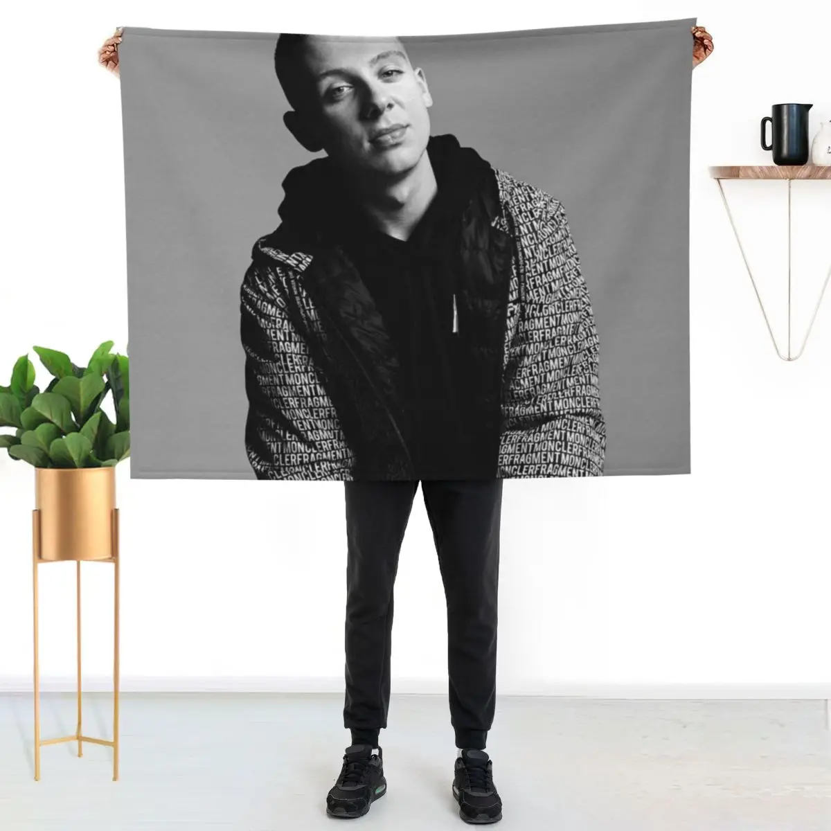 Aitch Mono Portrait Throw Blanket blankets ands Comforter Sofas Designers Vintage christmas gifts Blankets