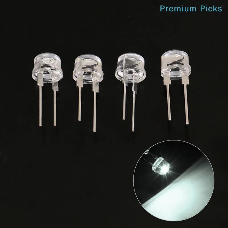 portable20Pcs LED 8mm Straw Hat Lamp Bead White Cold Light 0.75W Big  F8MM Hight Power Hat Light-emitting Diode