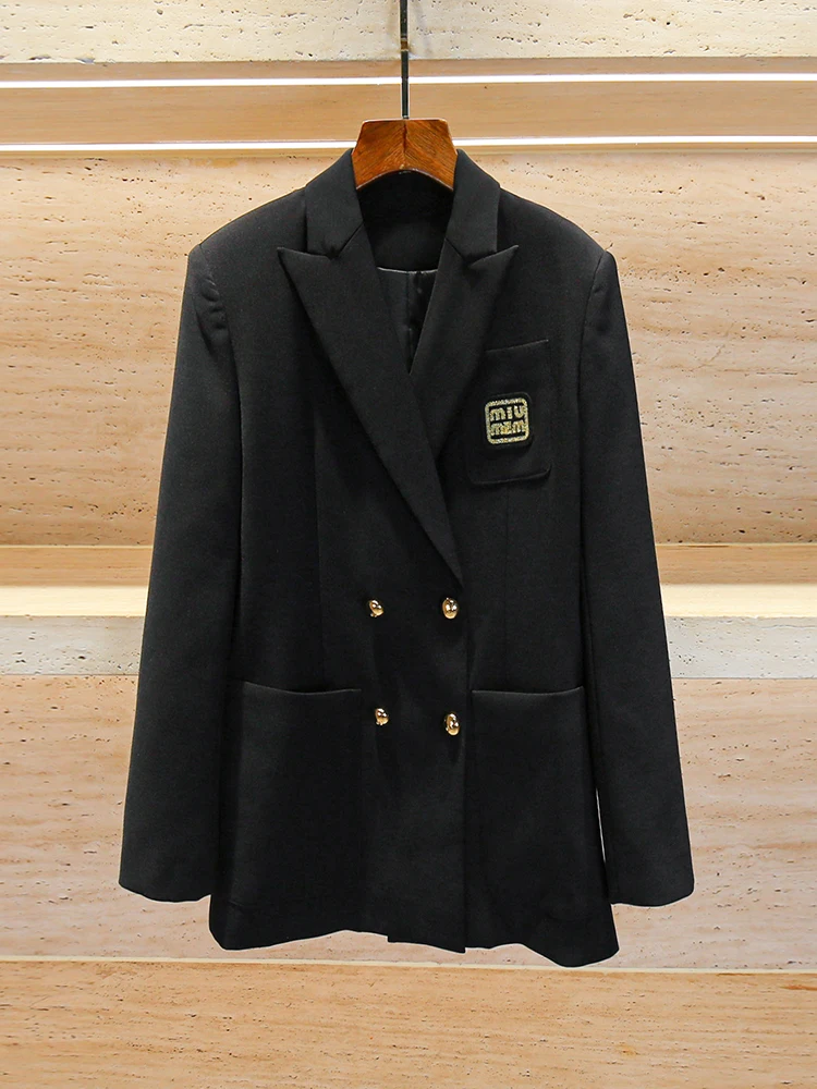 

Miumem High-End Women's Suiting Coat Double-Row Buttons Retro Sle Long Sve Straight Cut Commute Sle Chinese Production