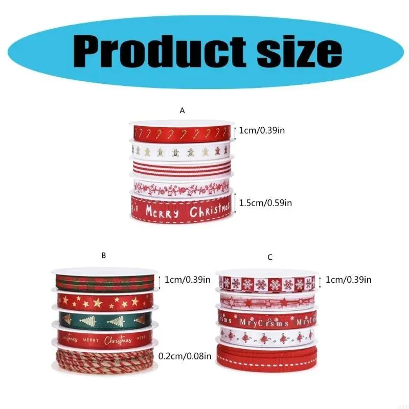 Christmas Theme Ribbon Christmas Celebration Festival Decorative Ribbon Set of 5