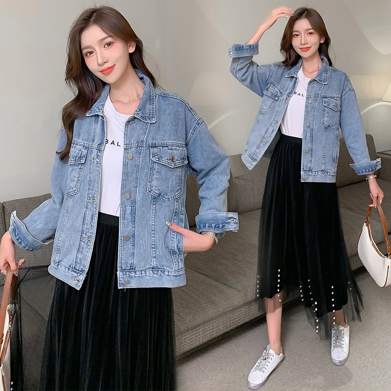 

2023 New Spring Korean Pocket Fashion Simple Sweet Loose Appear Thin Classics All-match Denim Shirt Tops Z174