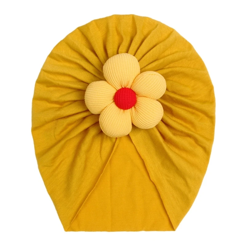 Solid Turban Hat Baby Beanie Cap Headwrap with Big Flower Charm for 0-2 Years Baby Girls Infants Toddlers Pullover Hat