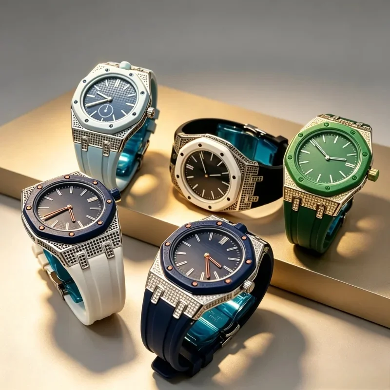 Fixed Pointer Free Match Multi‑Color Strap for Swatch Royal Pop Moissanite Diamond‑Style SS Case Silicone Strap Mod Kit