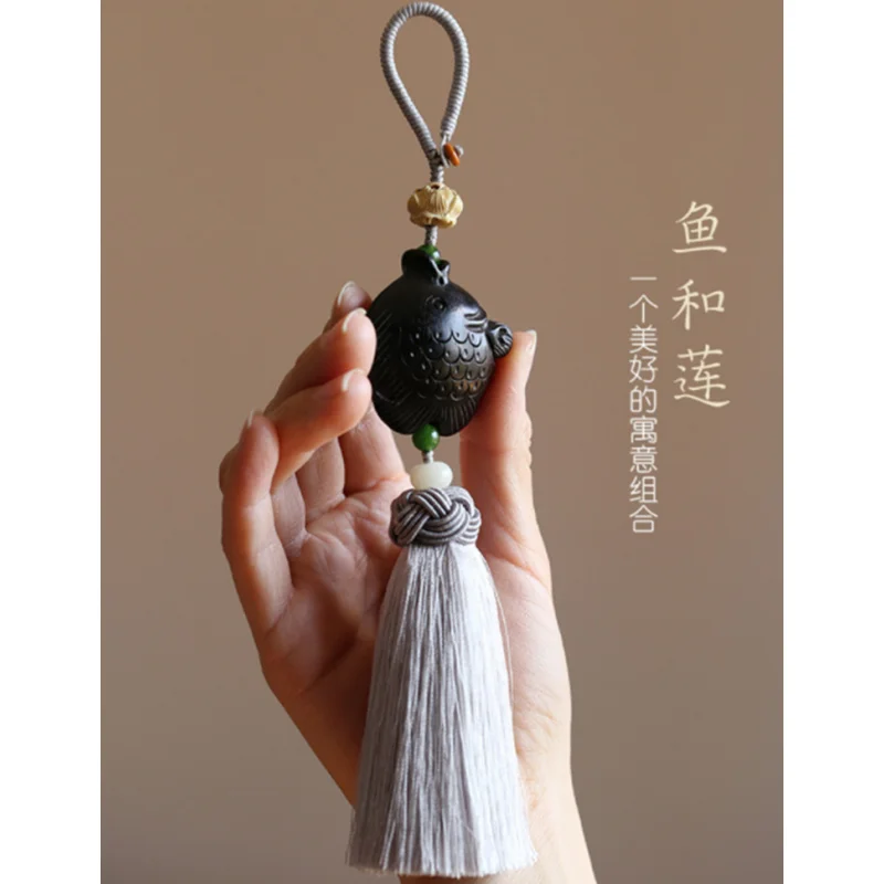 Chinese Style Tassel Bag Pendant Accessories Rearview Mirror Pendant Blackwood Fortune Fish Literary Creativity Gift Safe Chamrs