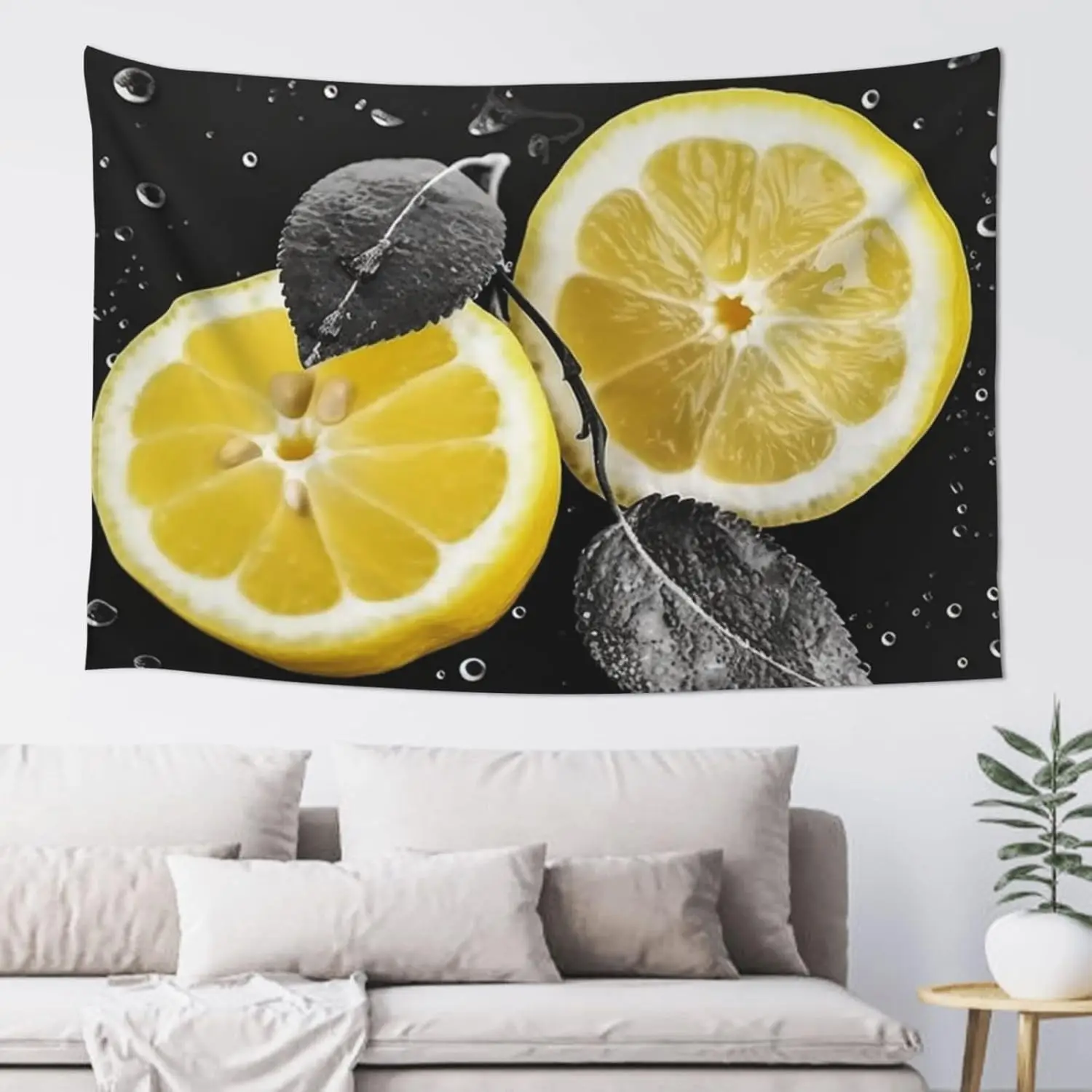 Lemon with on black and white Tapestry Backdrop Wall Hanging Indoor Outdoor Wall Art Tapestries Wall Decor Blanket Beach Throws