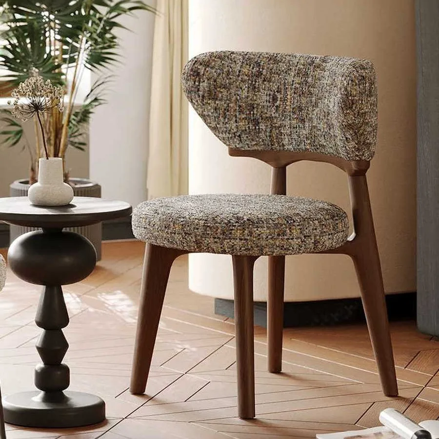 Modern Minimalist Solid Wood Dining Chair with Microfiber Leather/Cotton-Linen Fabric Backrest, Suitable for Home Dining Room and Hotel, Light Luxury Dining Table and Chair Set