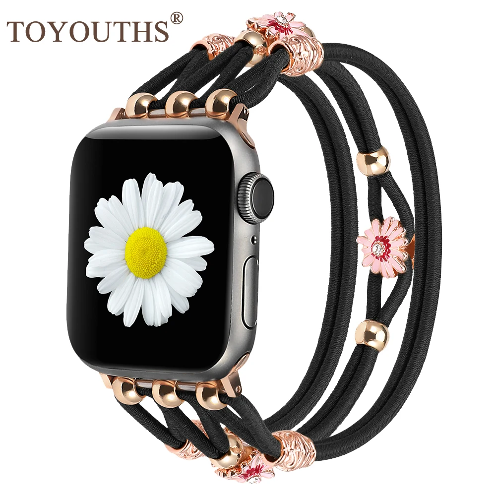 

TOYOUTHS Boho Beaded Braided Strap for Apple Watch Band 41mm 40mm 45mm 49mm Floral Bracelet for iWatch Series SE Ultra 9 8 7 6 5