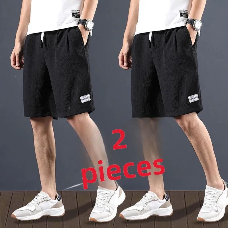 شورتات رجالية كاجوال من الكتان الحريري الجليدي، فائقة النحافة، فضفاضة من القطن والكتان، ملابس صيفية خارجية، شبابية، مستقيمة ا...