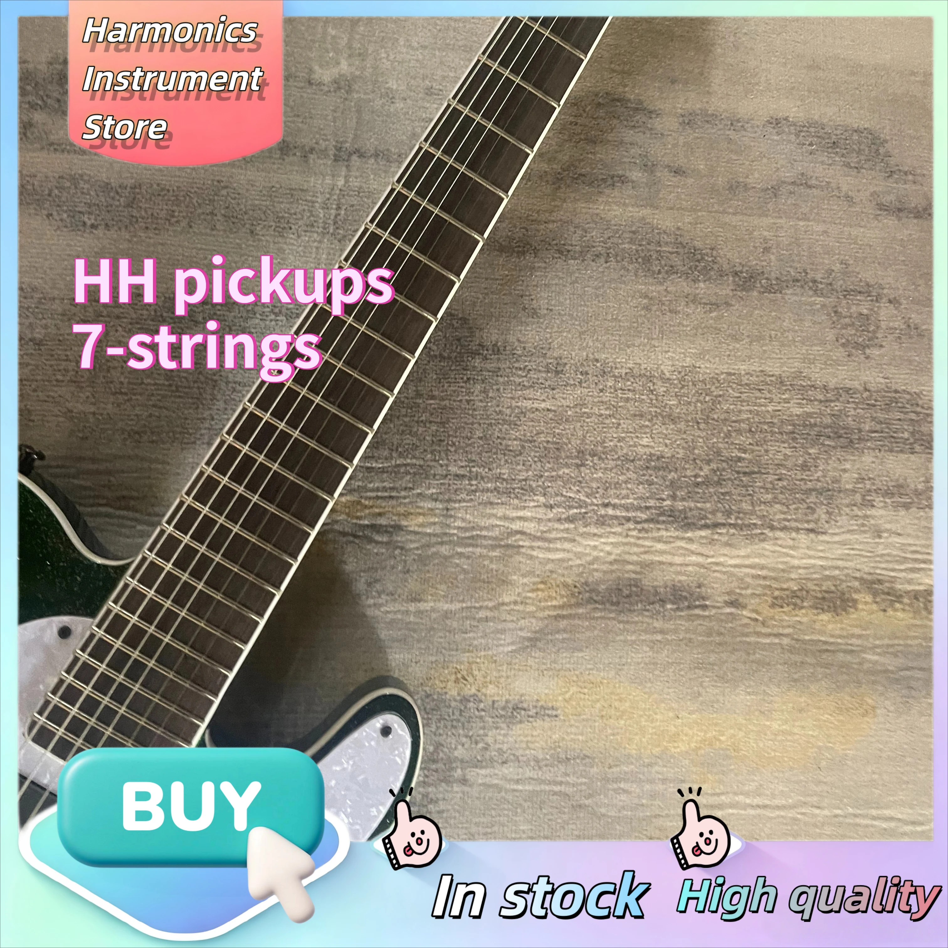 2002 Green Sparkle 7-String Custom Tele Electric Guitar Passive HH Pickups Metal Core Performance  Djent Drop view 4