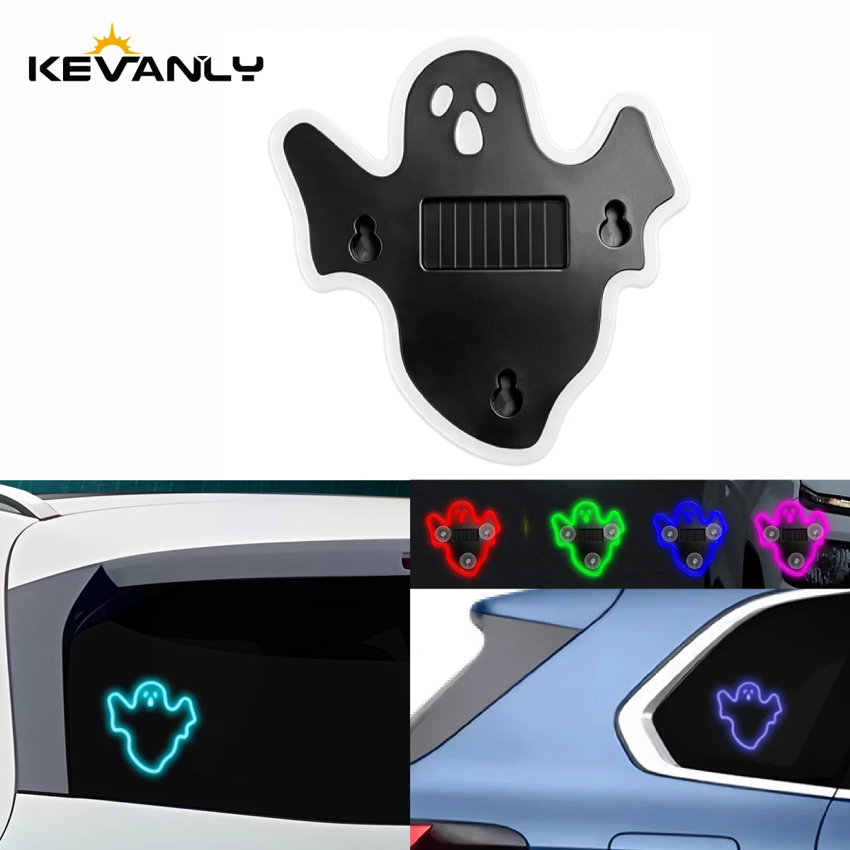 Solar Powered LED Car Ghost Dynamic Ambient Light Auto Rear Windshield Strobe Flash Safety Halloween Decorative Ambient Lamp
