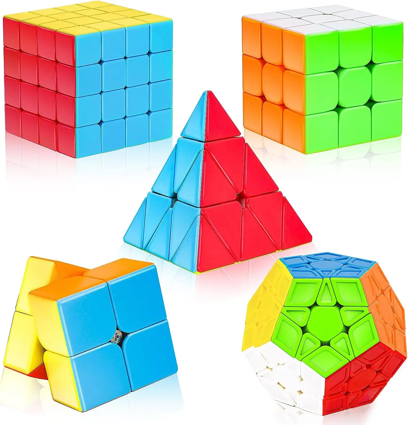 

5-Pack Stickerless Speed Cube Set with 3x3, 2x2, 4x4, Pyramid and Megaminx Puzzles for All Ages