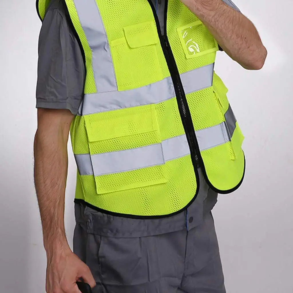 Reflective Pocket Vests High Visibility Safety Jacket Road Traffic Vest for Night Cycling