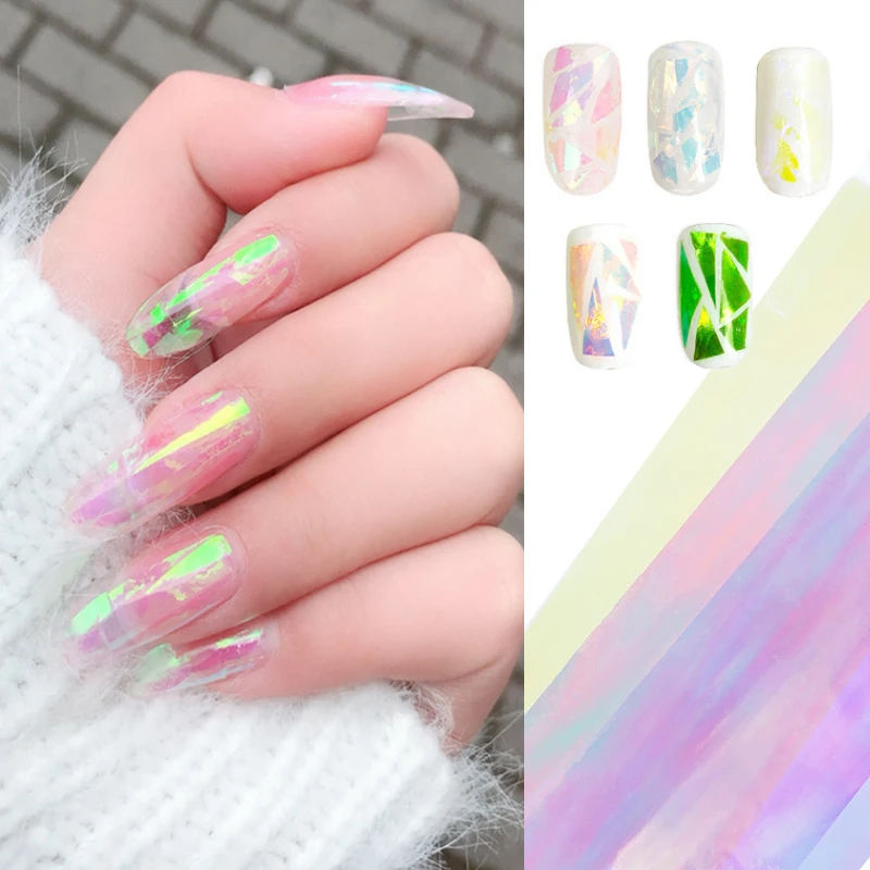

Aurora Nail Art Glass Foil Film DIY Cellophane Paper Ice Cube Gradient Korean Nail Trend Ice Cube Nail Art Decoration 5 Sheets
