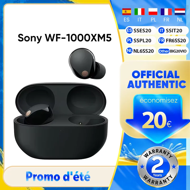 Nouveaux écouteurs sans fil Sony WF-1000XM5 avec suppression du bruit, Bluetooth, autonomie jusqu'à 24 heures, connexion multipoint