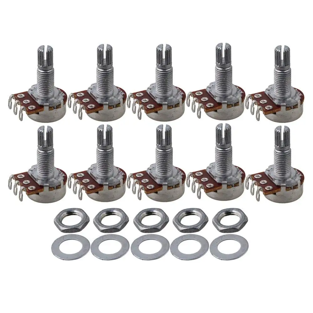 10pcs A10k A100K A250K A500k B100K B250K B500K 3Pin 18mm Shaft Amplifier Dual Stereo Potentiometer