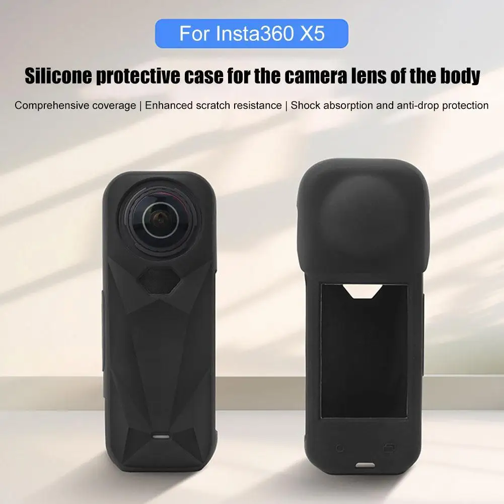 

Black Silicone Sleeve Case for Insta360 X5, Soft Protective Case with Lens Cover All-Round Protect Action Camera Accessories
