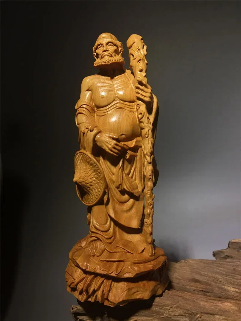 

Solid wood carving statue of Master Bodhidharma， Chinese style Zen Buddha statue of Dharma Arhat Home decoration ornaments