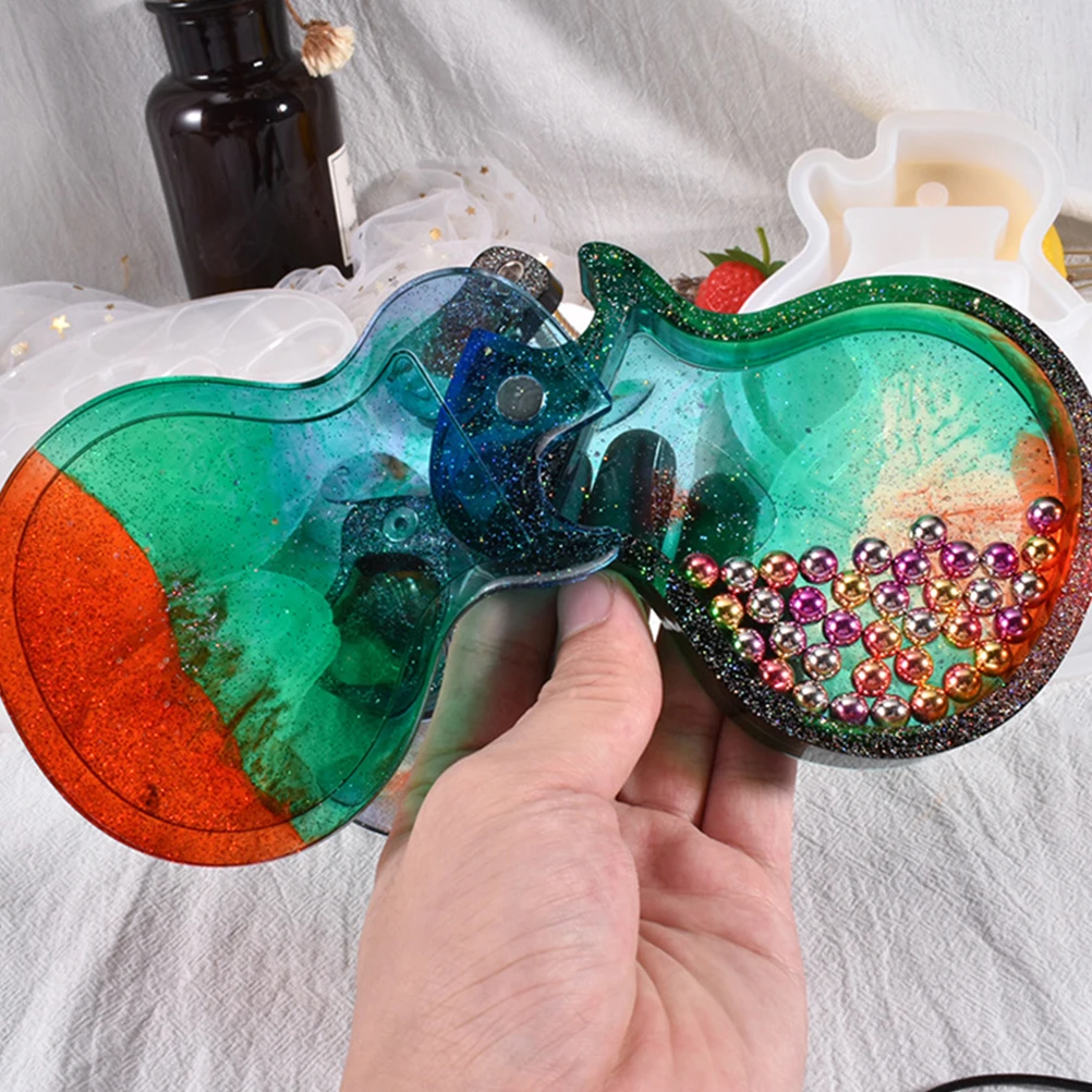

1 set Guitar Storage Box Silicone Mold Keychain Pendant Craft Accessory Flexible Reusable Creative Guitar Shaped Molds
