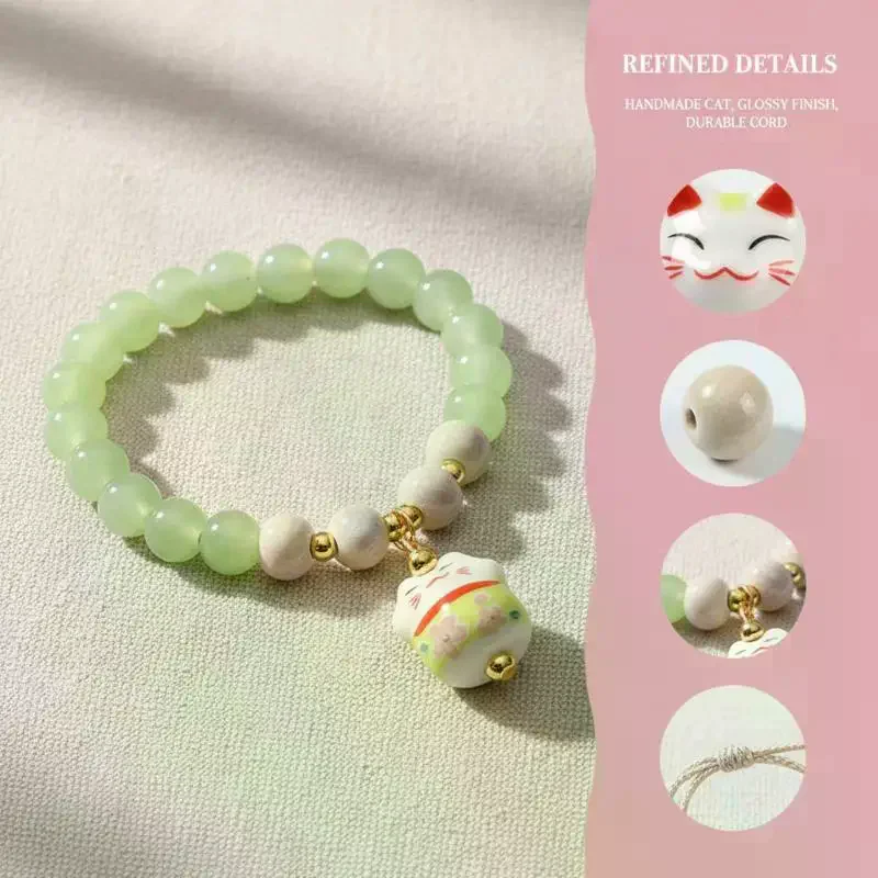 Boho Fortune Cat Charms Bracelet For Women Stretch Wire Couple Bracelet Jewelry Accessories Gifts