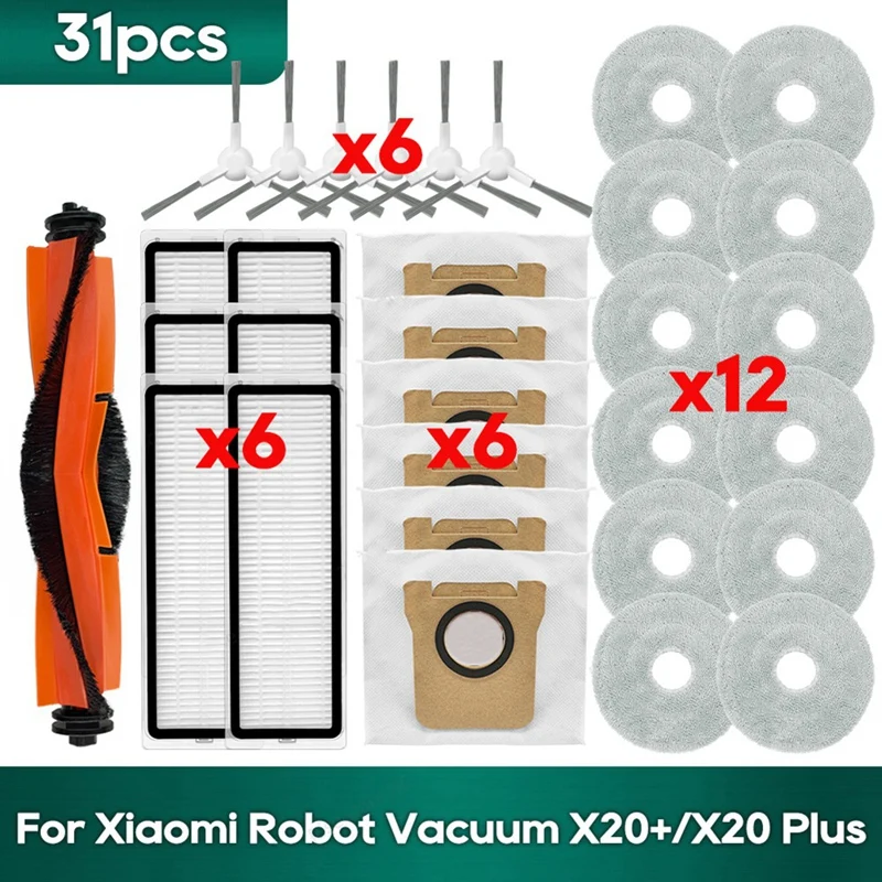 

For Xiaomi X20 Plus / X20+, Xiaomi X10 Plus / X10+ Accessories Bags Hepa Filter Mop Cloth Main Side Brush Parts-AA70
