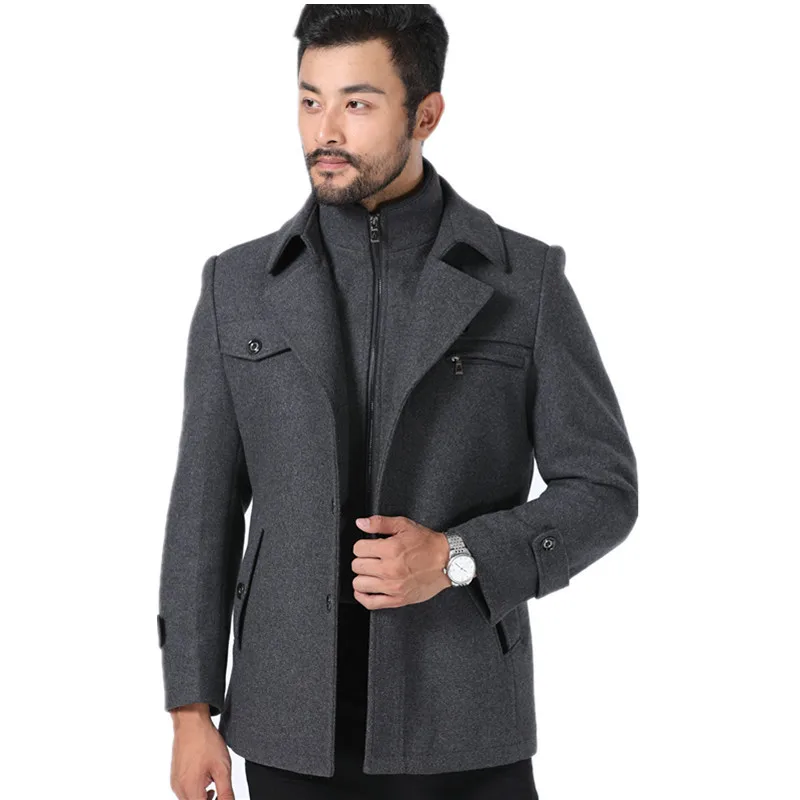 

Autumn Winter Male Clothes Coats Men's Thicken Solid Color Casual Business Trendy Long Sleeve Double-layered Collar Wool Jackets