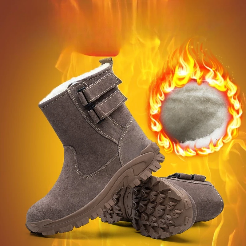 Winter Safety Protective Boots Men Shoes Puncture-Proof Work Boots Steel Toe Shoes Warm Plush Snow Boots Indestructible Shoes