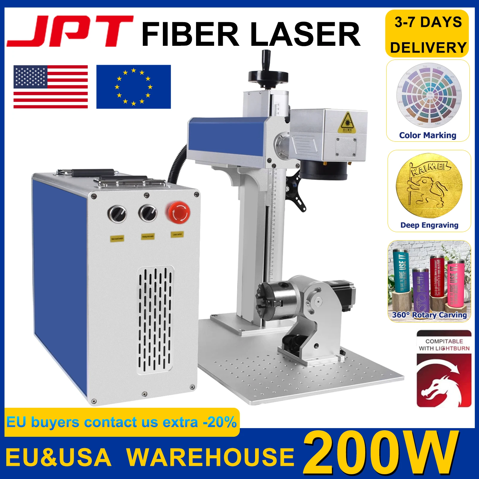 JPT MOPA 200 واط M7 الألياف الليزر حفارة 60 واط 100 واط 200 واط المعادن النقش الفولاذ المقاوم للصدأ قطع الذهب خاتم فضة بمناسبة