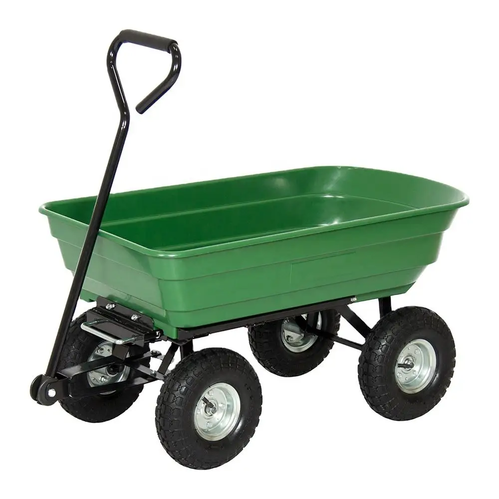 125L Heavy Duty Steel 4 Wheel Lawn Yard Garden Utility Wheelbarrows Cart Wagon Garden Trolley Dump Cart