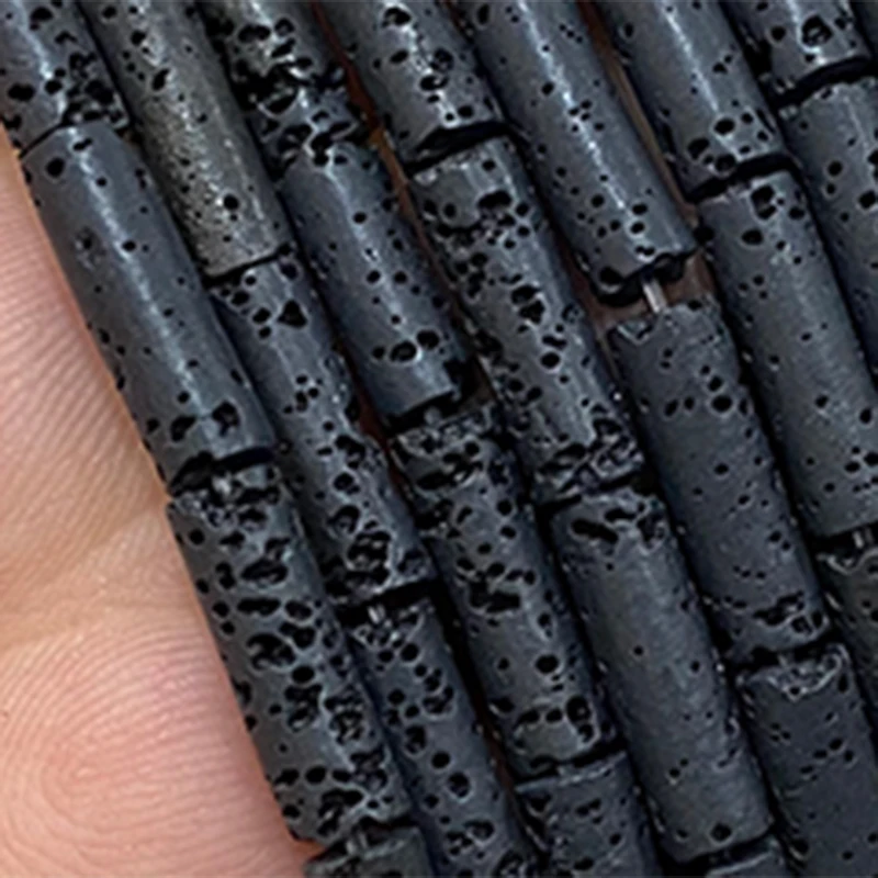 4x13MM Cylinder Volcanic Lava Black Natural Stone Loose Spacer Beads for Jewelry Making DIY Bracelet Charms Accessories 15\'\'